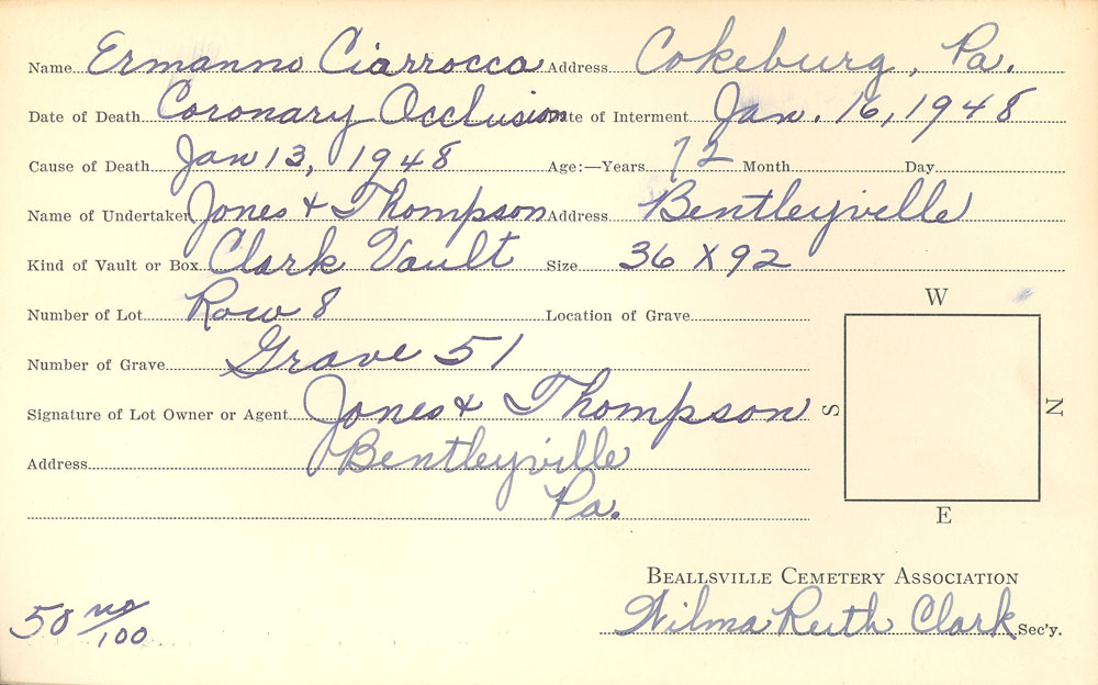 Burial card